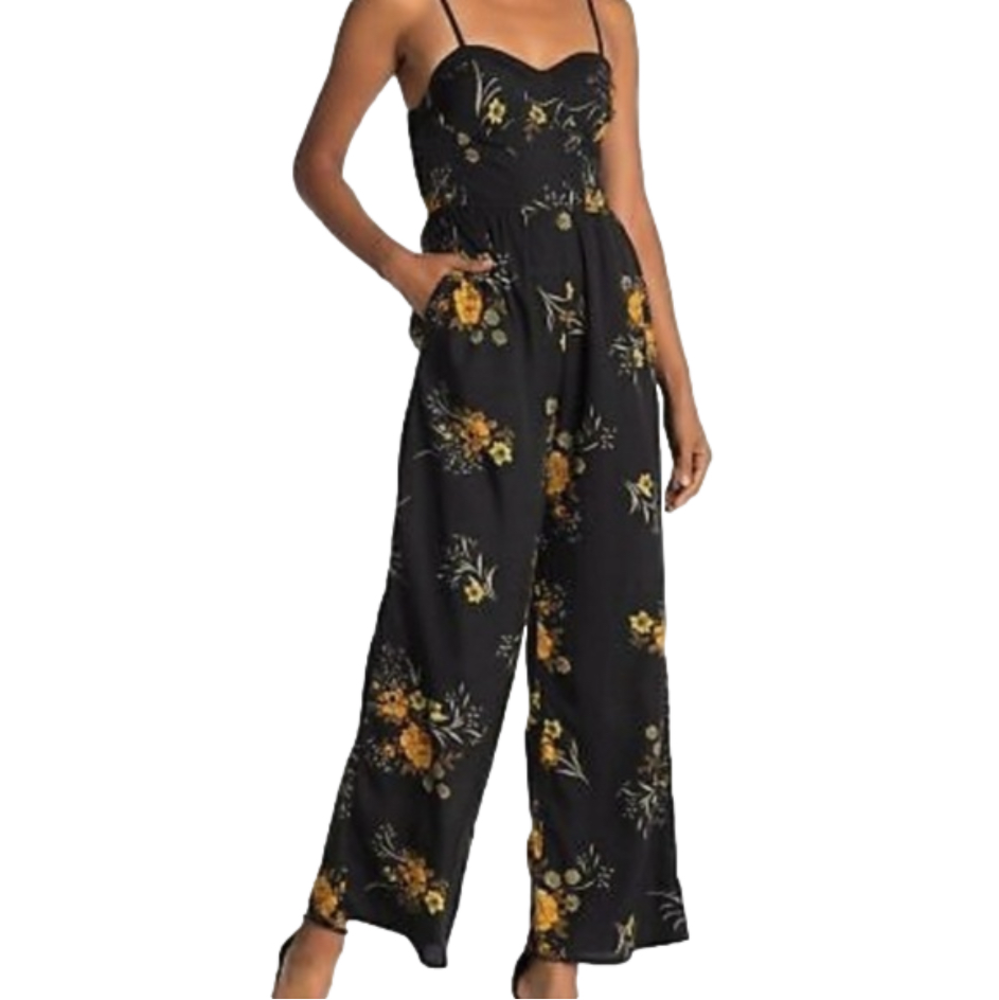 Band of Gypsies Sweetheart Floral Wide Legged Smocked Back Jumpsuit Small